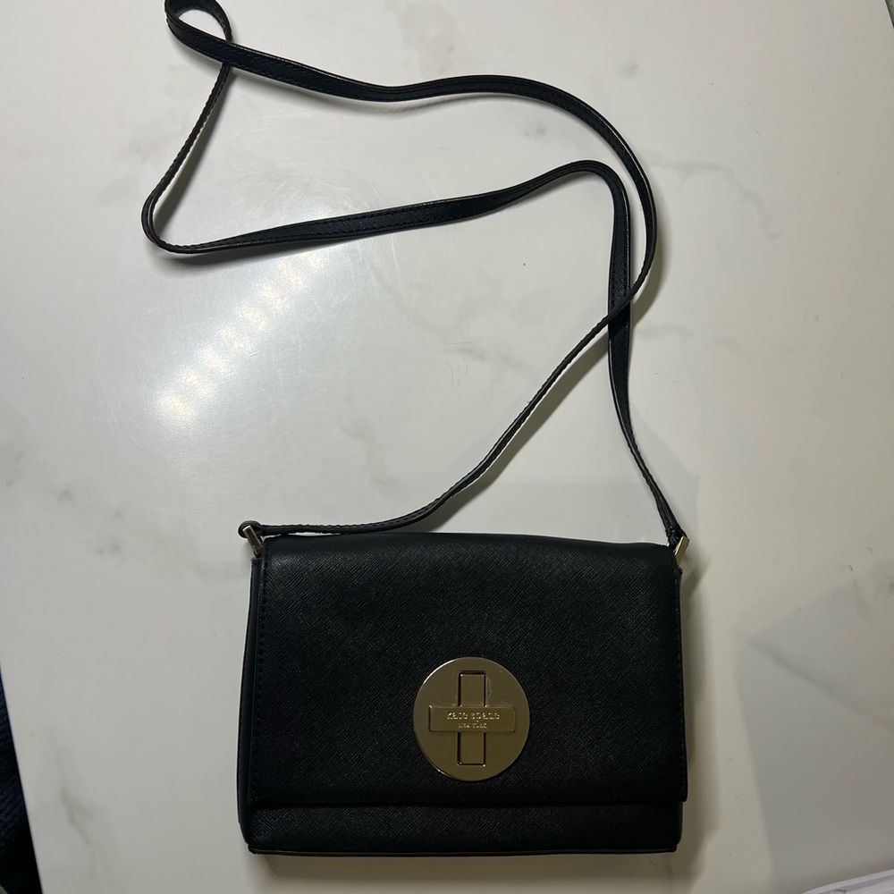 Kate Spade Black Textured Bag with Gold Clasp
